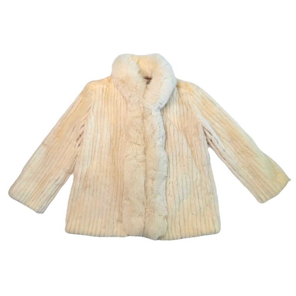 Vintage‎ Jay Chester for Gus Mayer Ivory Real Fur Coat Women's Short Jacket M-L